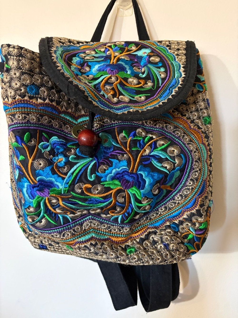 Source Unknown Embroidered Backpack - Blue, Green, Purple